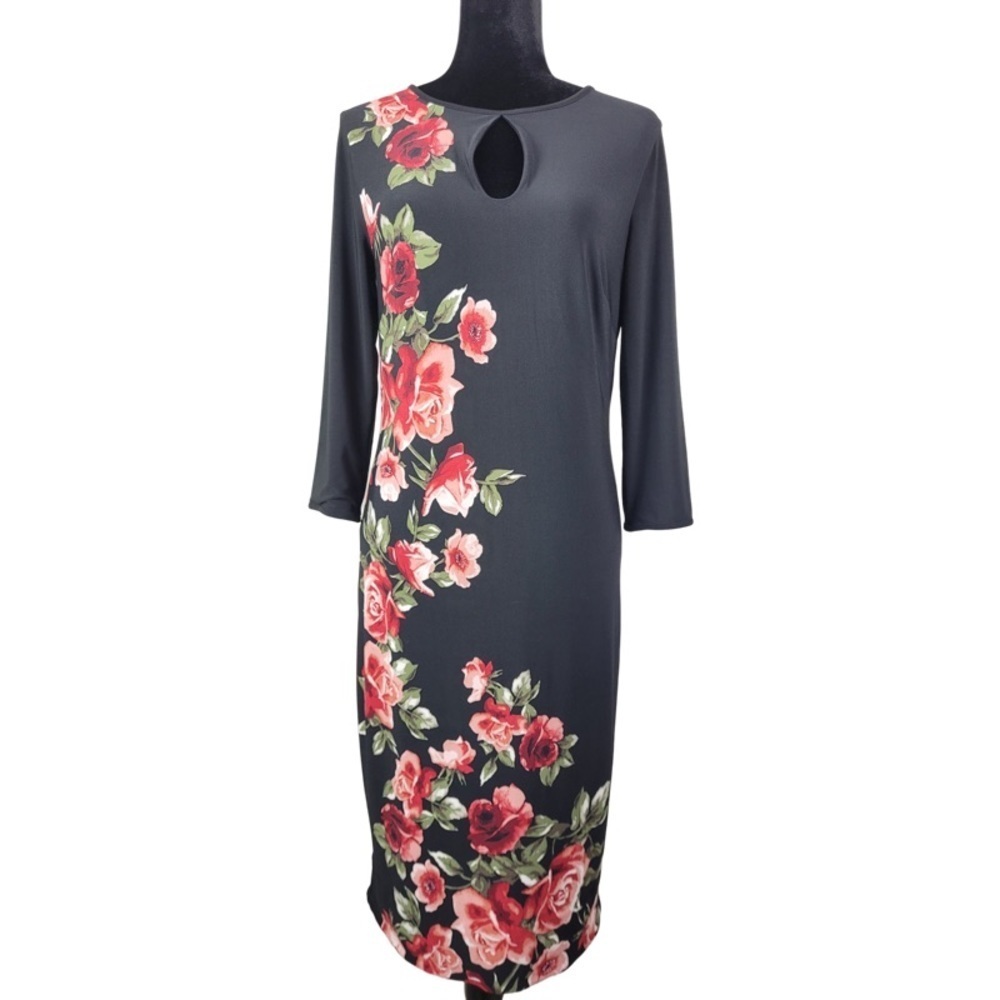 ✅ White House Black Market Women’s Liquid Jersey Lined Black Floral Dress Size S